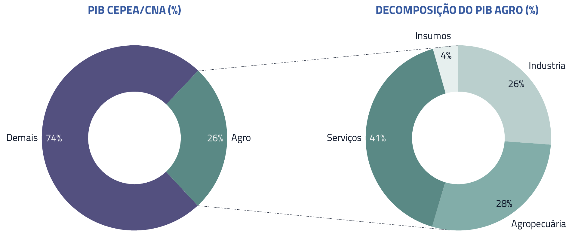 PIB CEPEA/CNA(%) | Decomposição do PIB Agro (%)